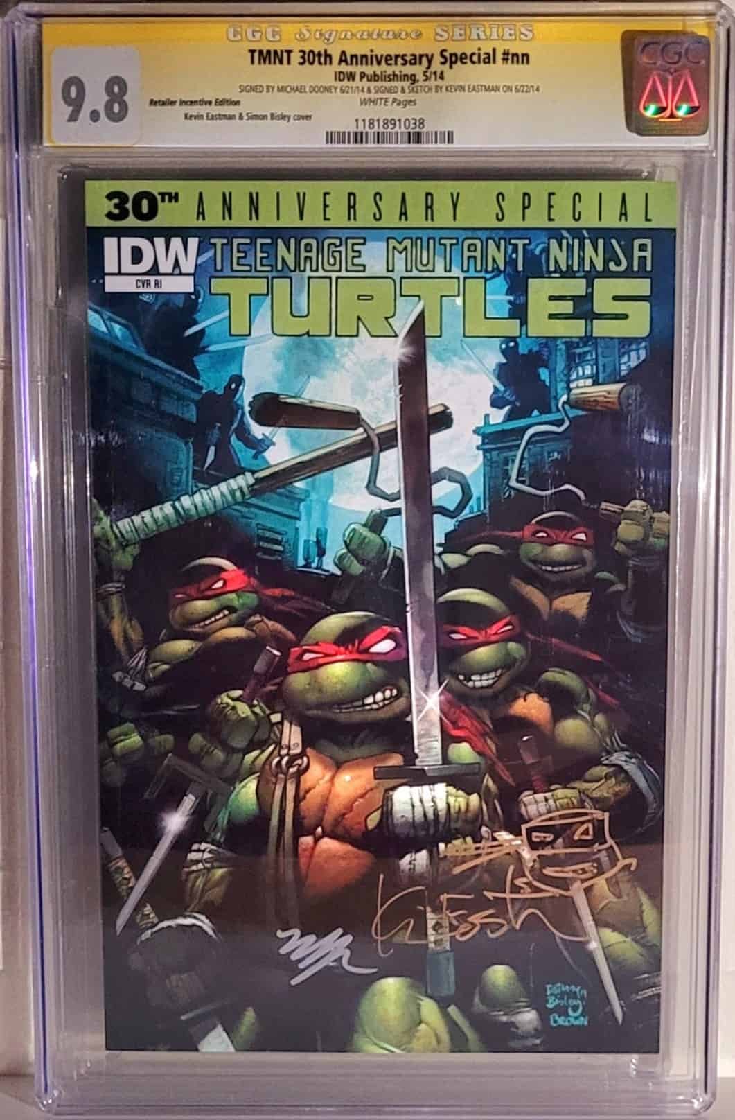TMNT 30th Anniv. Special #1 CGC 9.8 SGN + Sketch Eastman SGN Dooney