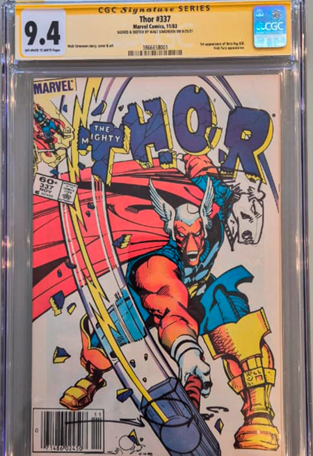 Thor #337 CGC 9.4 - Signed and Sketch by Walter Simonson