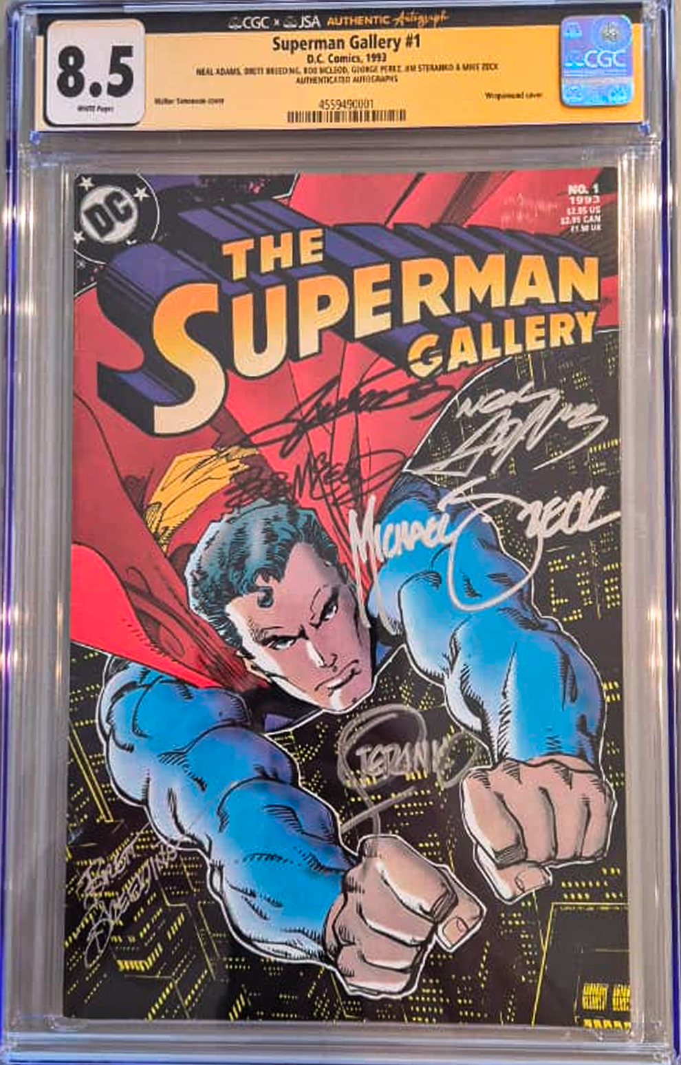Superman Gallery #1 JSA 8.5 - Signed by Neal Adams, George Perez, Bob McLeod, Mike Zeck and Brett Breeding